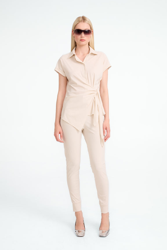 Aston strech technical jersey blouse | Light Sand