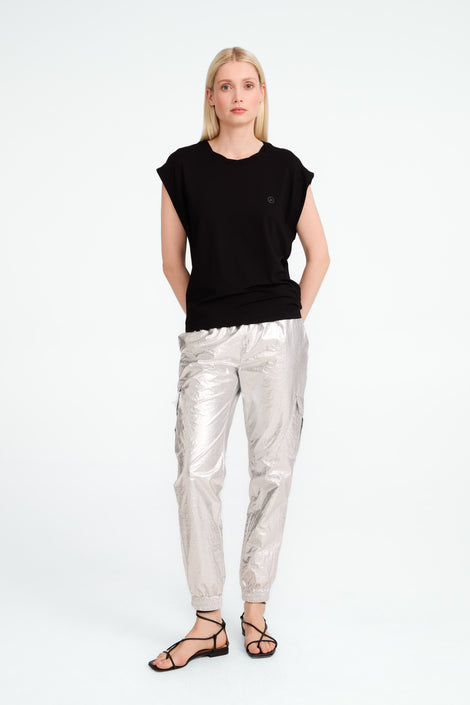 Alex silver shine foil pants | Silver