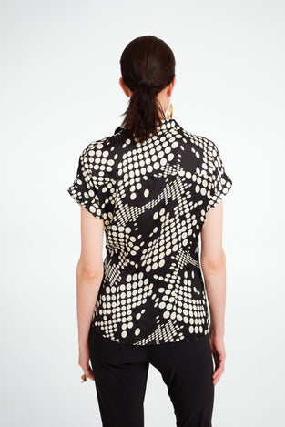 Aston print shine viscose blouse | Black