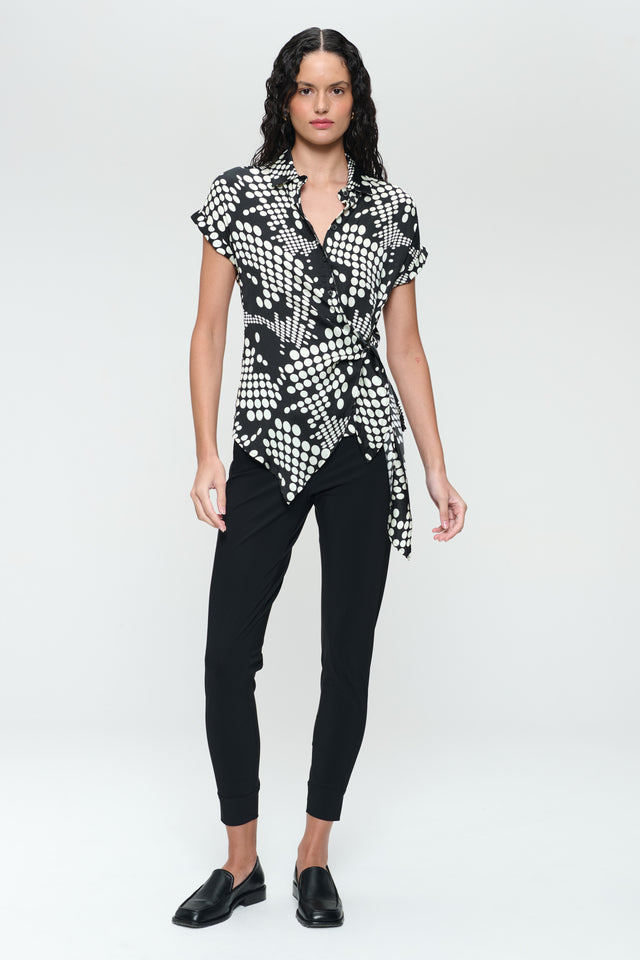 Aston print shine viscose blouse | Black