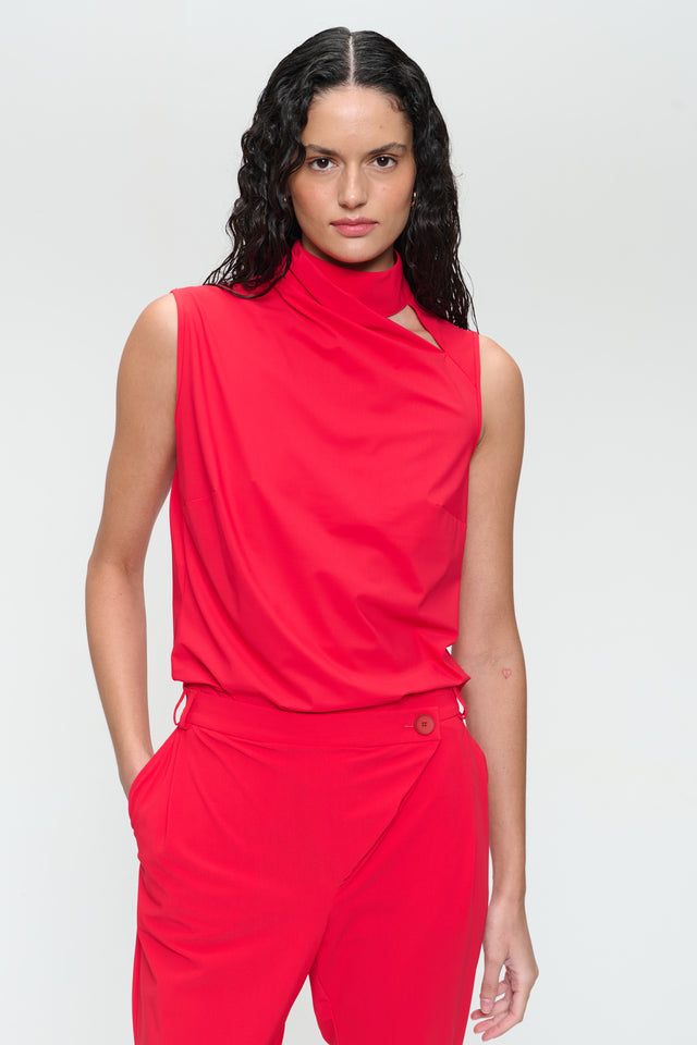 Naomi strech technical jersey top | Red