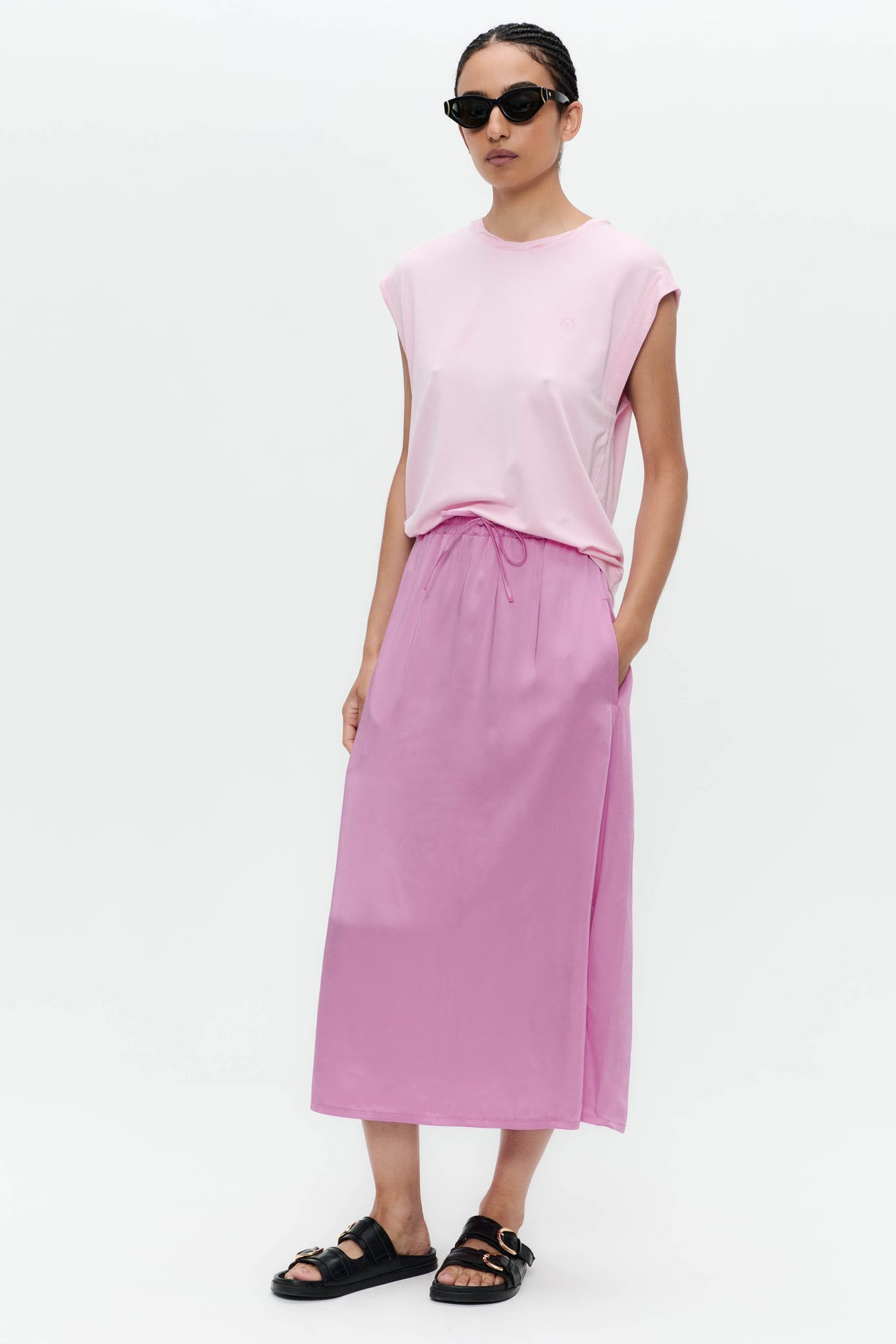 Ina shiny saten rayon viscose skirt | Pink