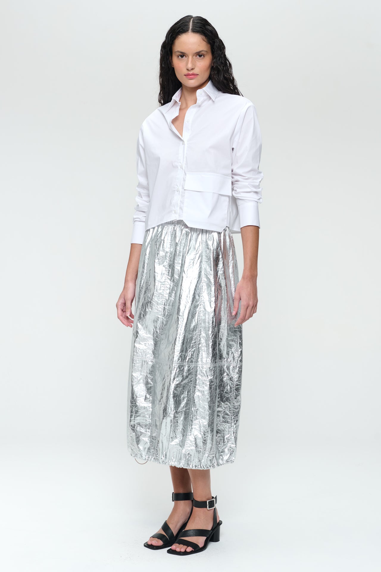 Maud silver shine foil skirt | Silver