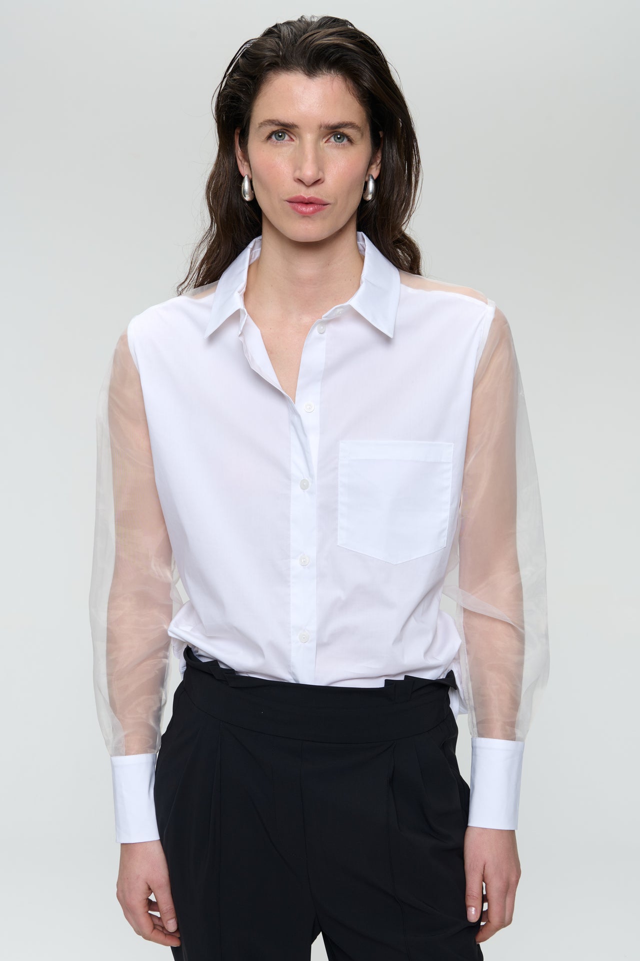 Santos poplin organza blouse | White