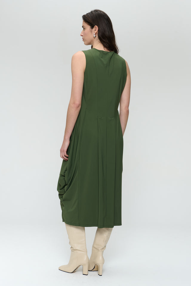 Ria WS strech technical jersey dress | Oliva green