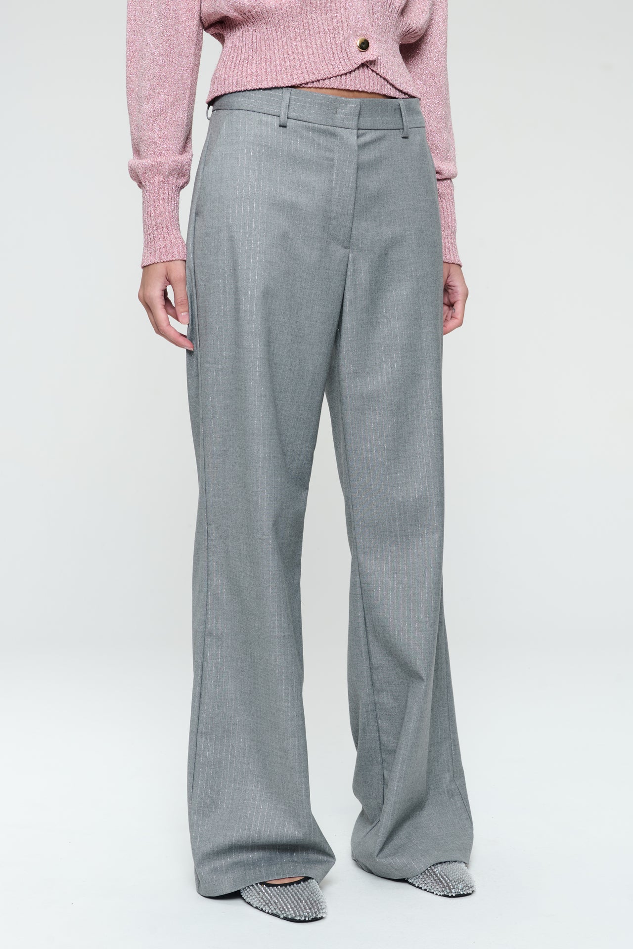 Yvette shiny line viscose pants | Grey