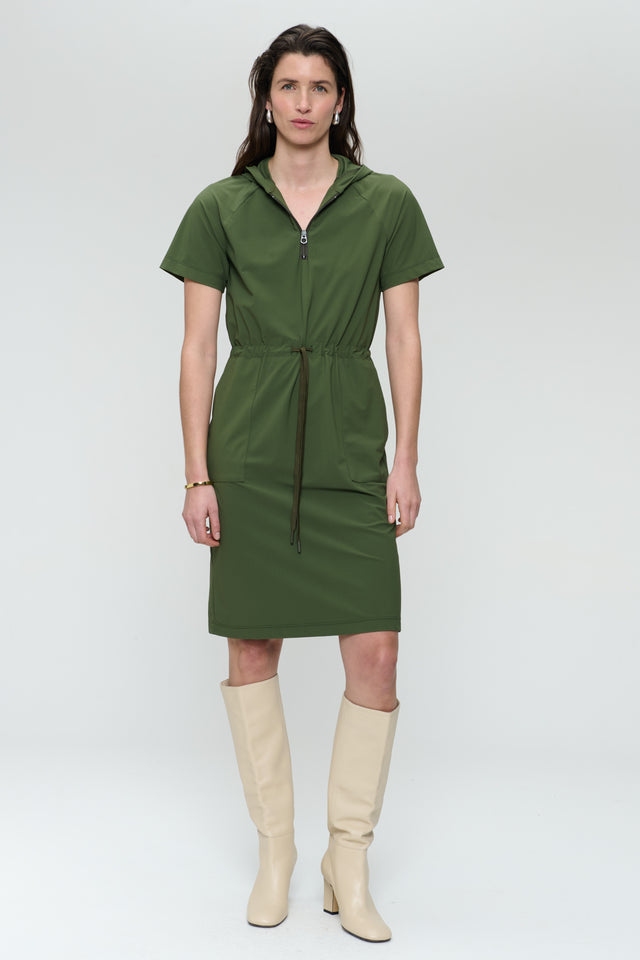 Evi strech technical jersey dress | Oliva green