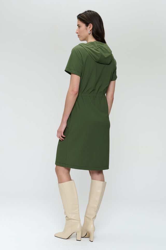 Evi strech technical jersey dress | Oliva green