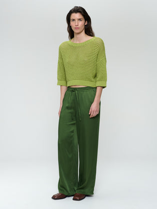 Simone saten viscose pants | Oliva Green