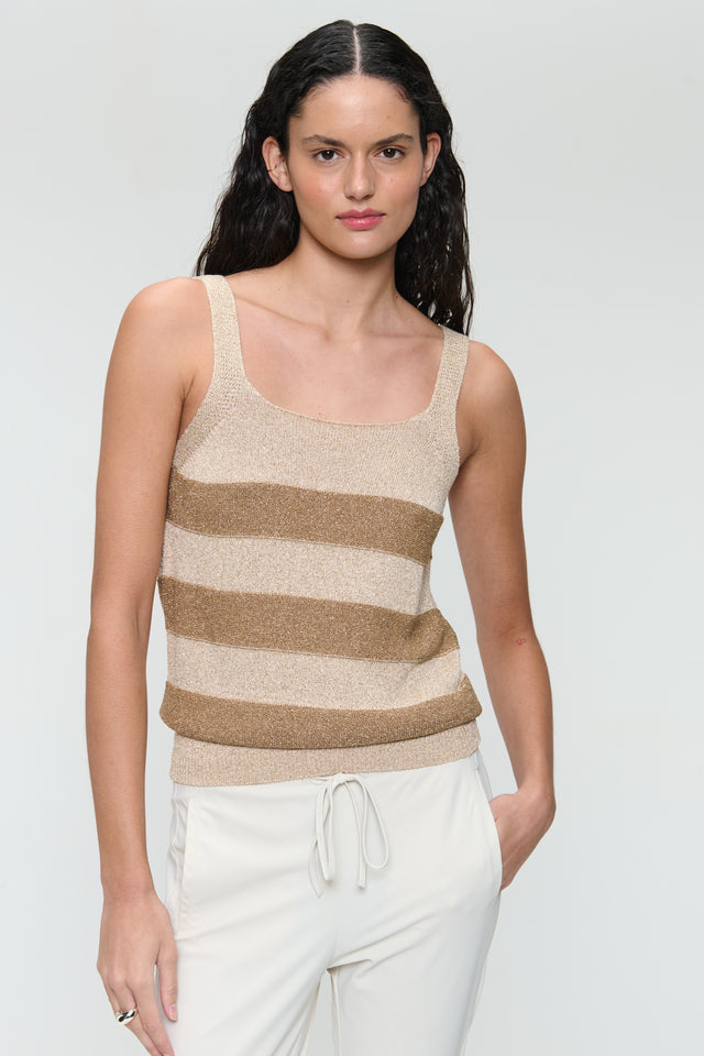 Lurex shiny line top 25053 | Beige Gold