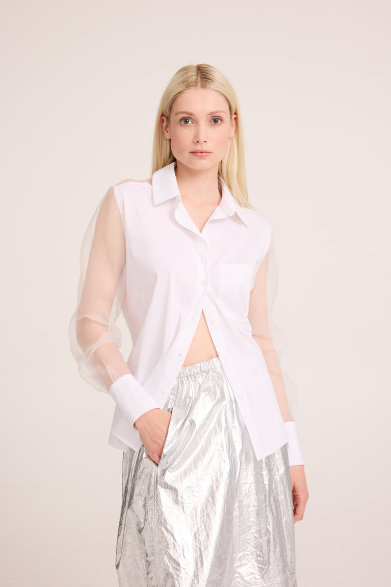 Santos poplin organza blouse | White