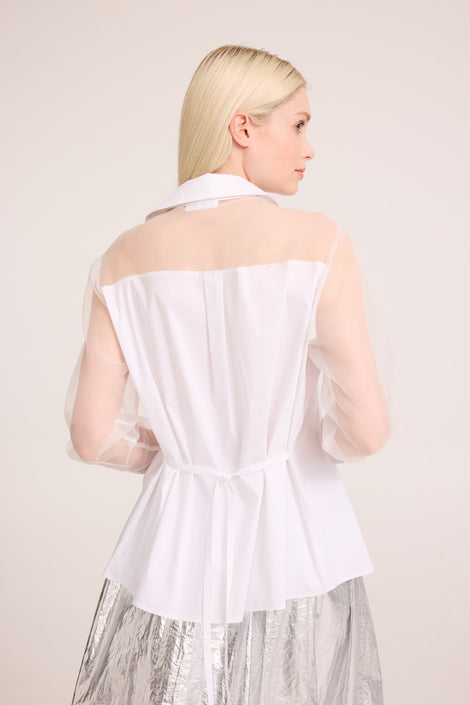 Santos poplin organza blouse | White