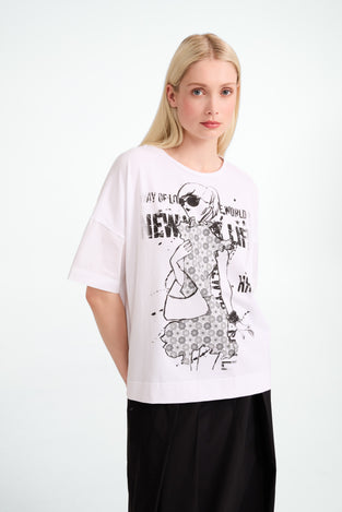 T-shirt oversize print mix cotton | White